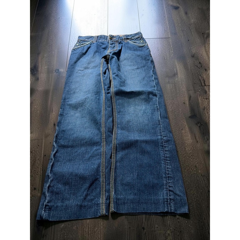 Stitch's Jeans Mens 31x28 Blue Wide Leg Denim Modified Hem Y2K Baggy Skater